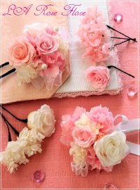 ピンクと白のバラのヘッドドレス＆ヘアピン