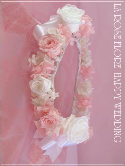 画像2: 白ｘ淡いピンクの花冠　（サイドにおリボン付）