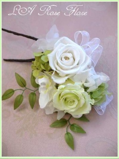 画像1: 白バラとランのキャスケードブーケ＆ヘッドドレス＆ブートニア