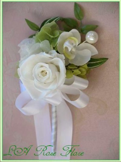 画像2: 白バラとランのキャスケードブーケ＆ヘッドドレス＆ブートニア
