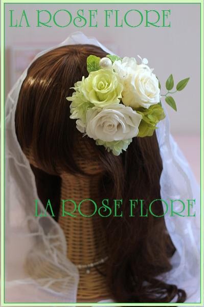 画像1: 白xライトグリーンのバラのヘッドドレス (1)
