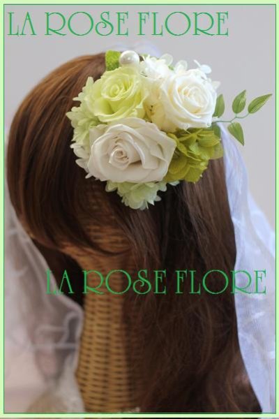 画像1: 白xライトグリーンのバラのヘッドドレス