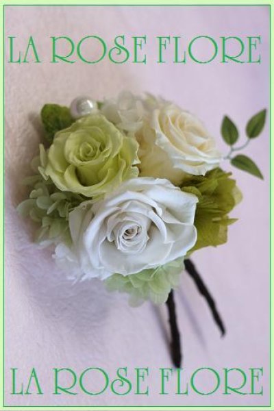 画像1: 白xライトグリーンのバラのヘッドドレス