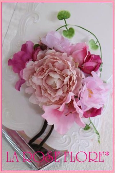 画像3: 桜と芍薬の和装用ハート型ブーケ＆髪飾りのセット