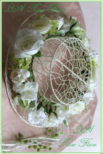 画像3: 白バラとライトグリーンの花冠　グリーンネックレス付