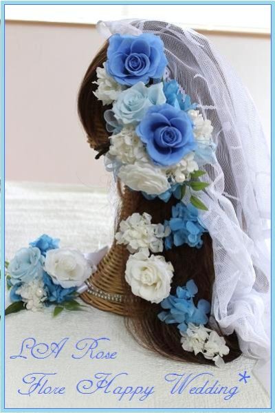 画像1: 白ｘ青ｘ水色のヘッドドレス＆ヘアピンのセット