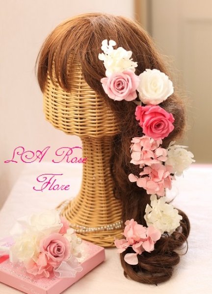 画像1: ピンクと白のバラのヘッドドレス＆ヘアピン  (1)